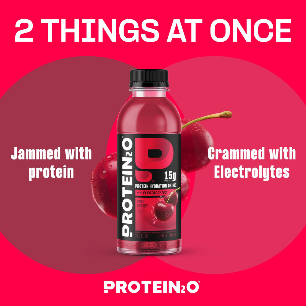 Protein2o hydration label close-up showing 15g protein and electrolytes.