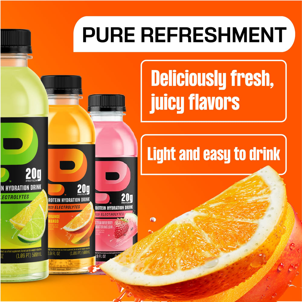 Protein2o nutrition panel emphasizes 20g protein and 350mg electrolytes.