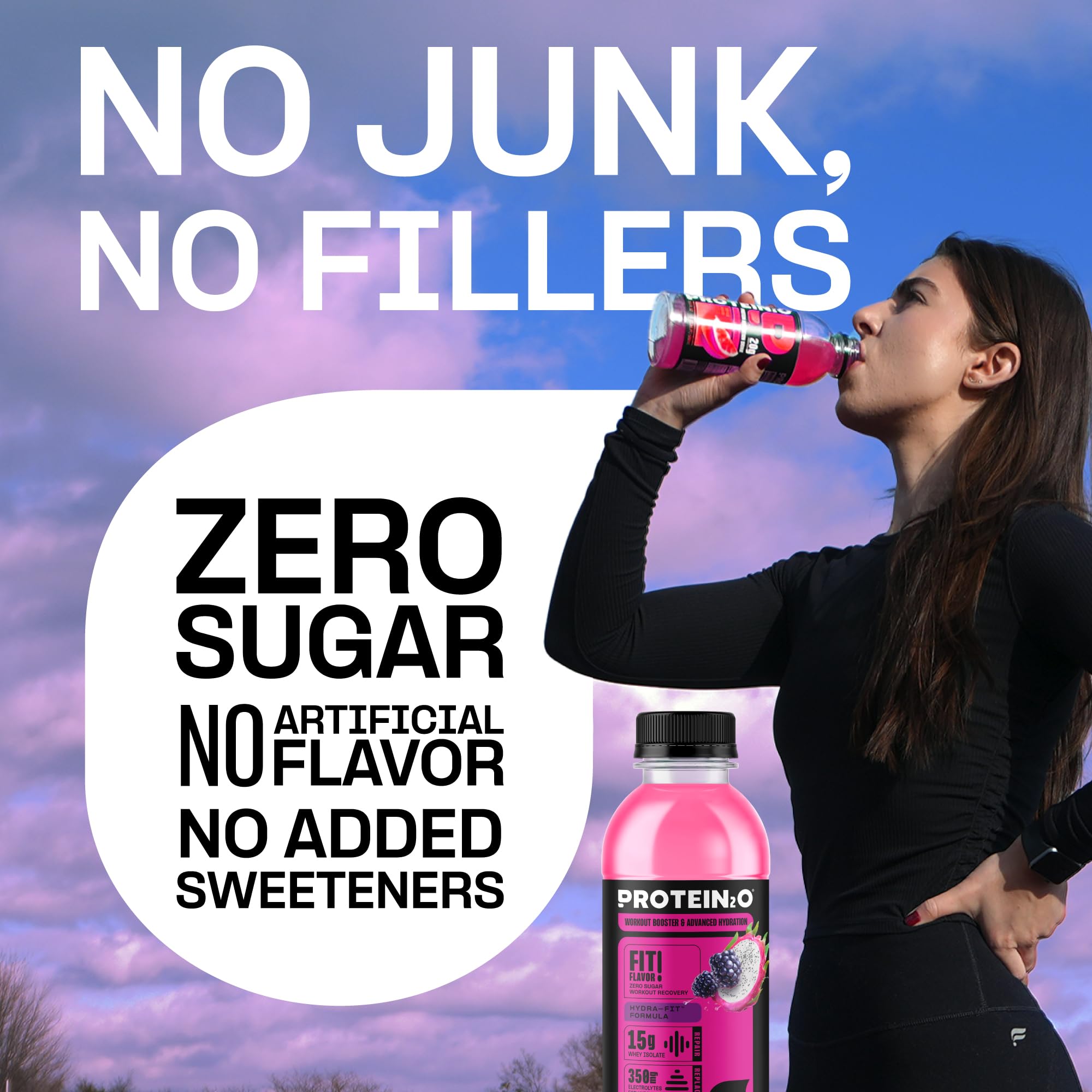 Protein2o on-the-go bottle in gym bag for quick protein boost.