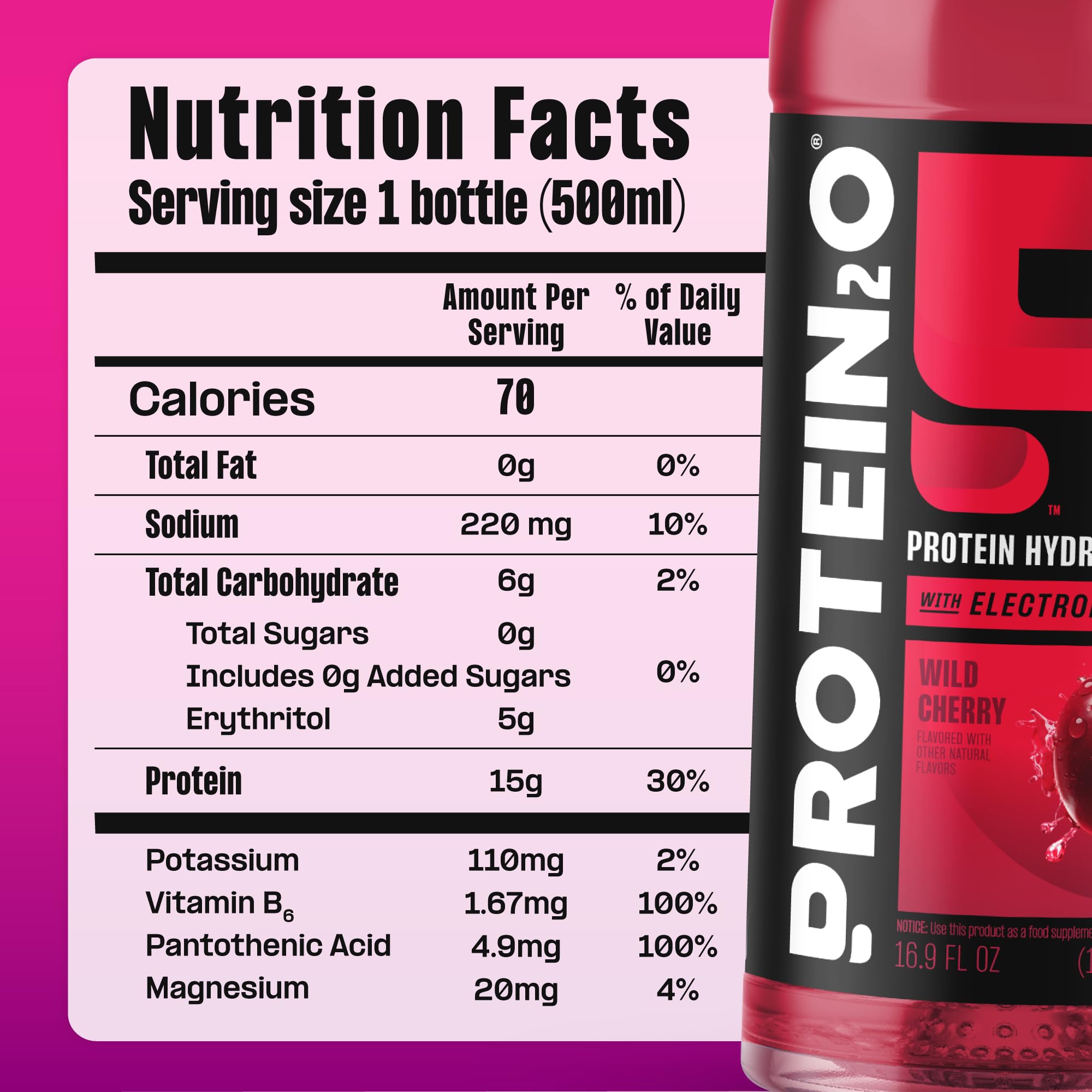 Protein2o pouring action demonstrates easy, on-the-go hydration with 15g protein.