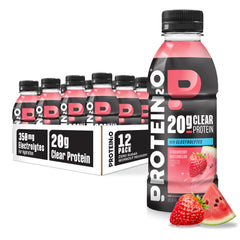 Protein2o Strawberry Watermelon bottle pouring for refreshing hydration with protein.
