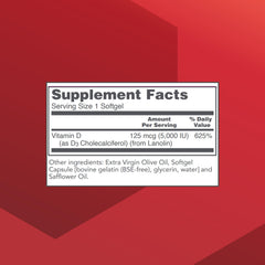 PROTOCOL FOR LIFE BALANCE Vitamin D3 5000 IU label close-up detailing dosage for bone support.
