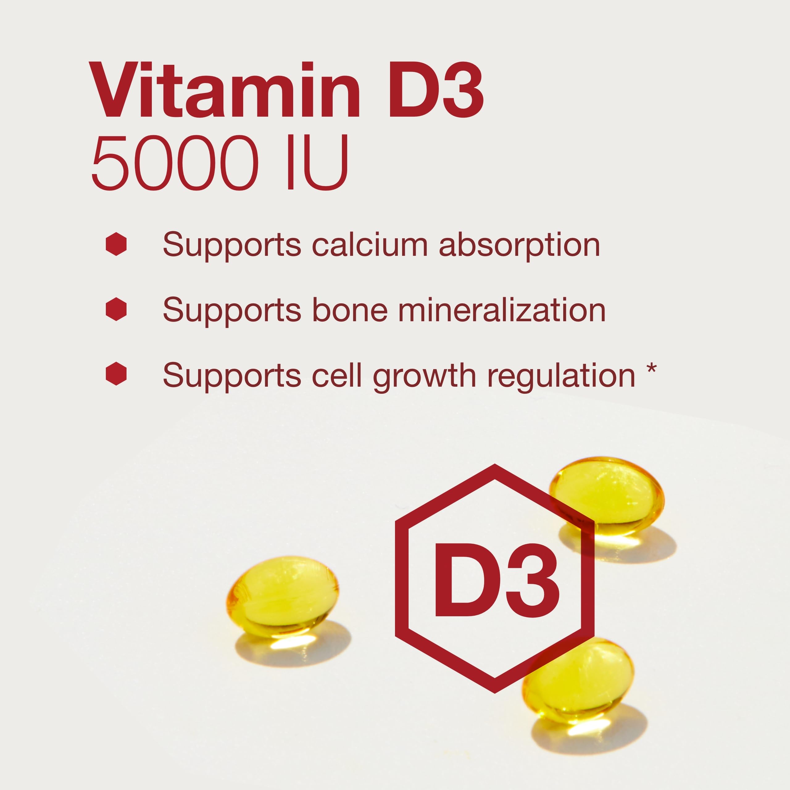 PROTOCOL FOR LIFE BALANCE Vitamin D3 5000 IU softgels close-up highlighting compact supplement form.