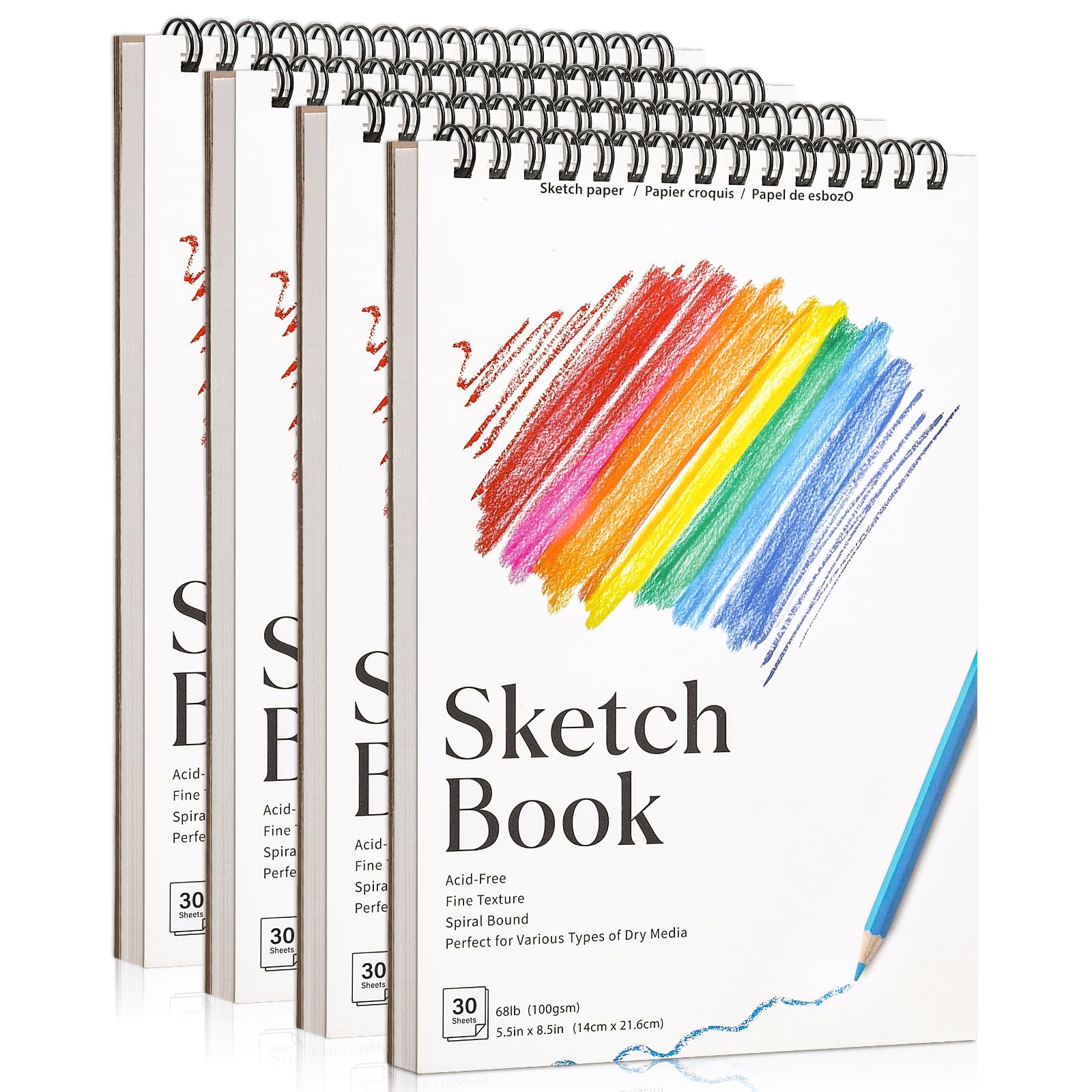Prudiut 4-pack small sketchbooks with sturdy cover for outdoor drawing.