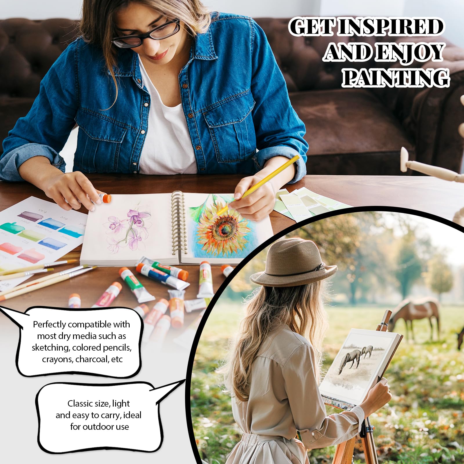 Prudiut portable sketchbook fits in a backpack for creative sessions anywhere