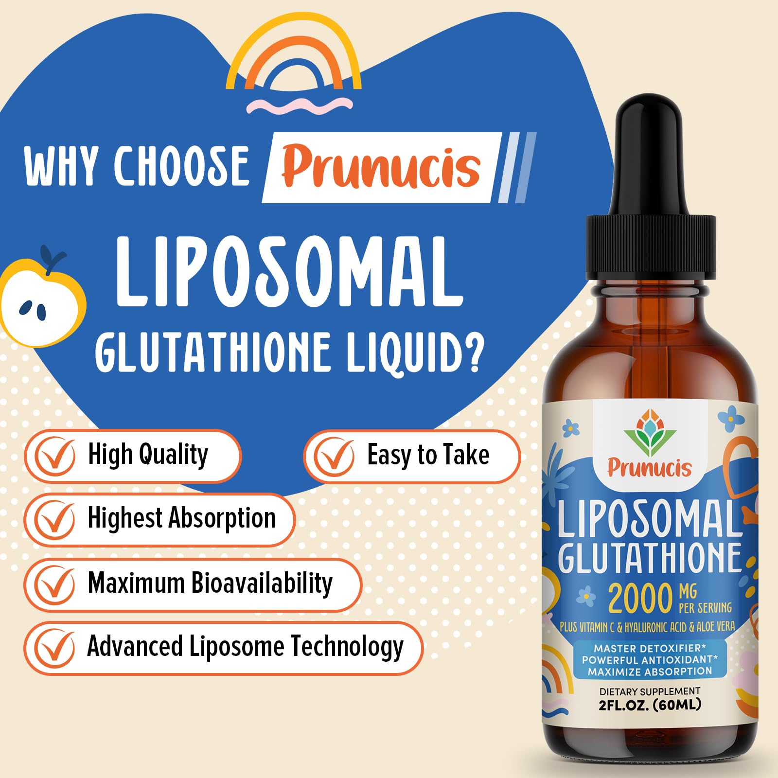 Dropper dispenses a measured dose of Prunucis liposomal glutathione