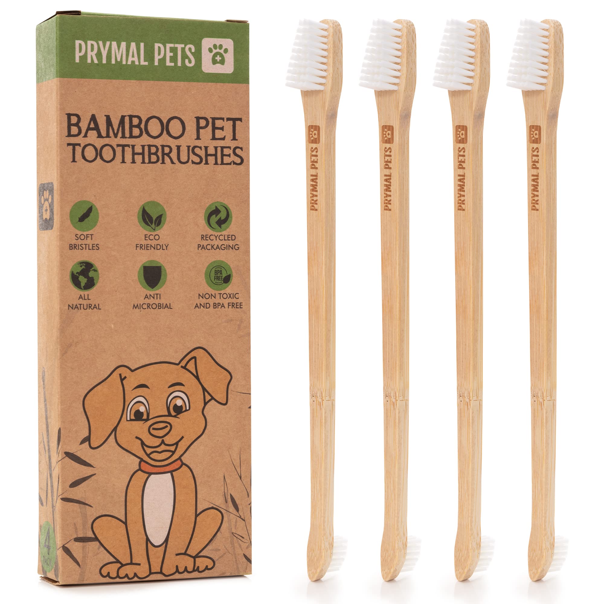 Brosse dentaire Prymal Pets double-face pour chiens et chats; nettoyage ciblé des dents.