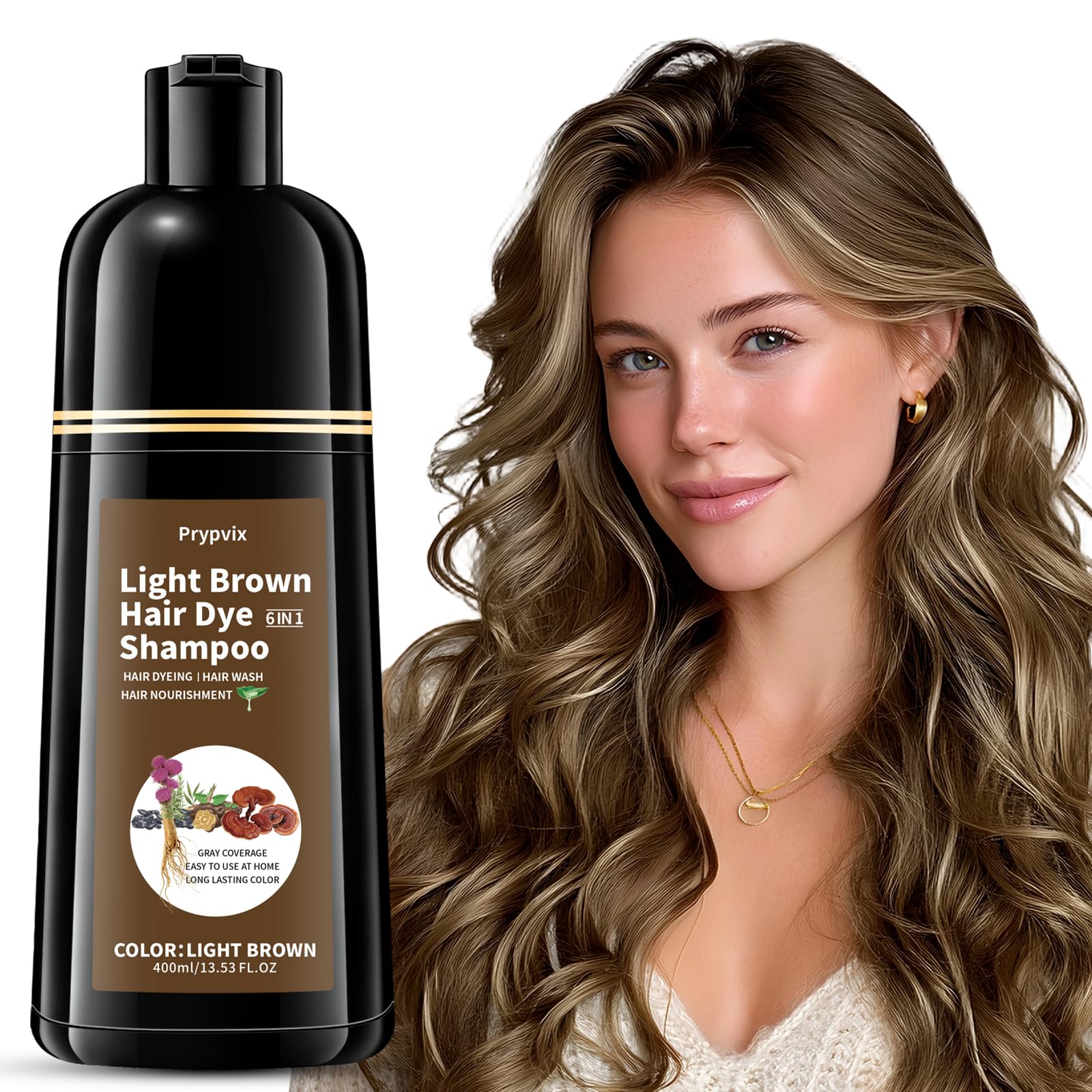 Prypvix light brown hair dye shampoo bottle for at‑home gray coverage.