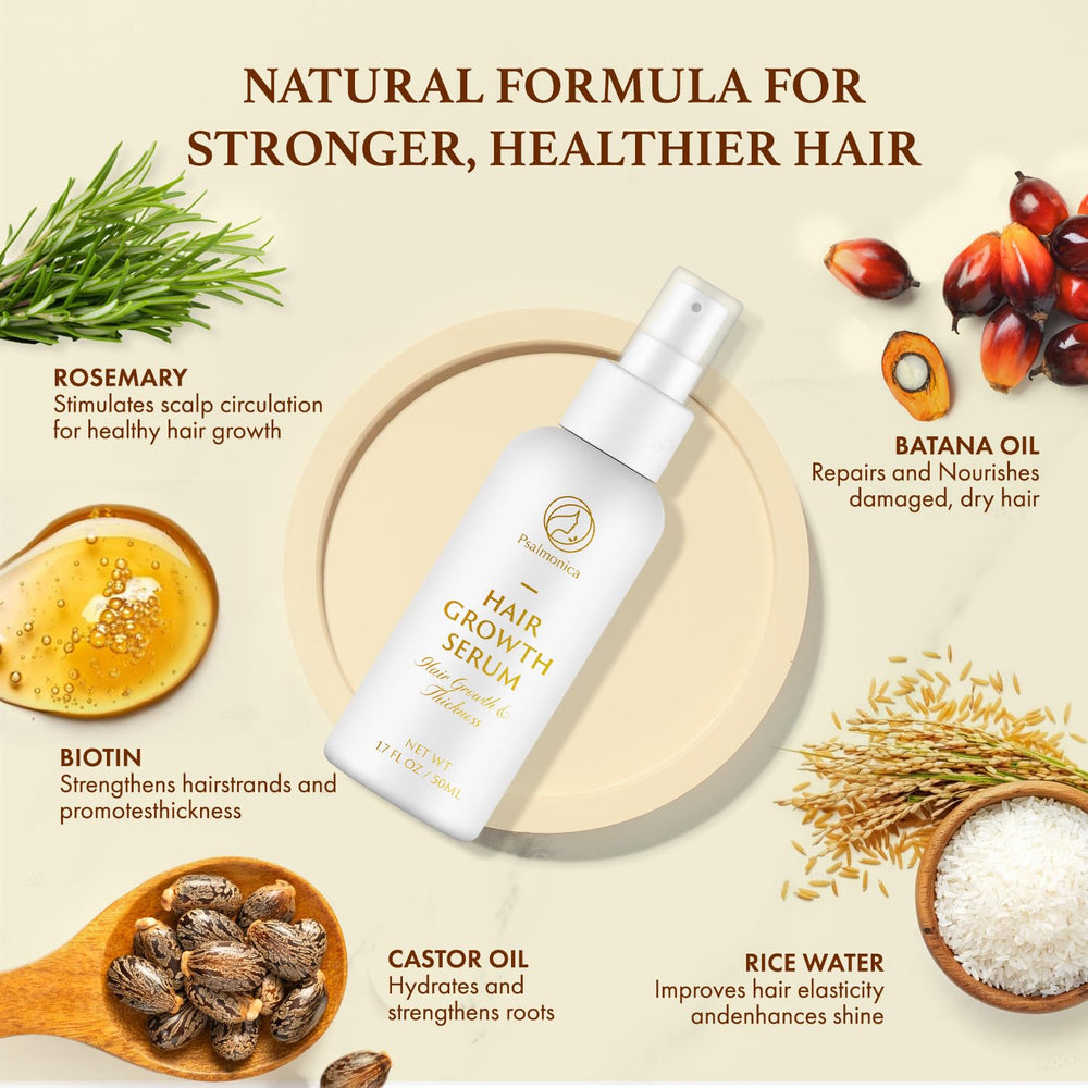 Psalmonica Hair Growth Serum castor oil component detail emphasizing strengthening properties