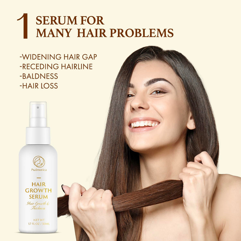 Psalmonica Hair Growth Serum spray bottle demonstrated for precise scalp application