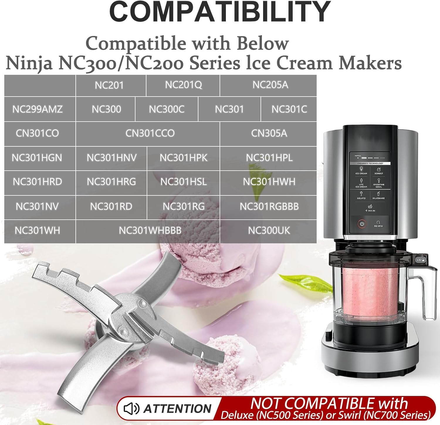 Psasrm replacement blade for Ninja Creami NC299AMZ delivers quick, even mixing
