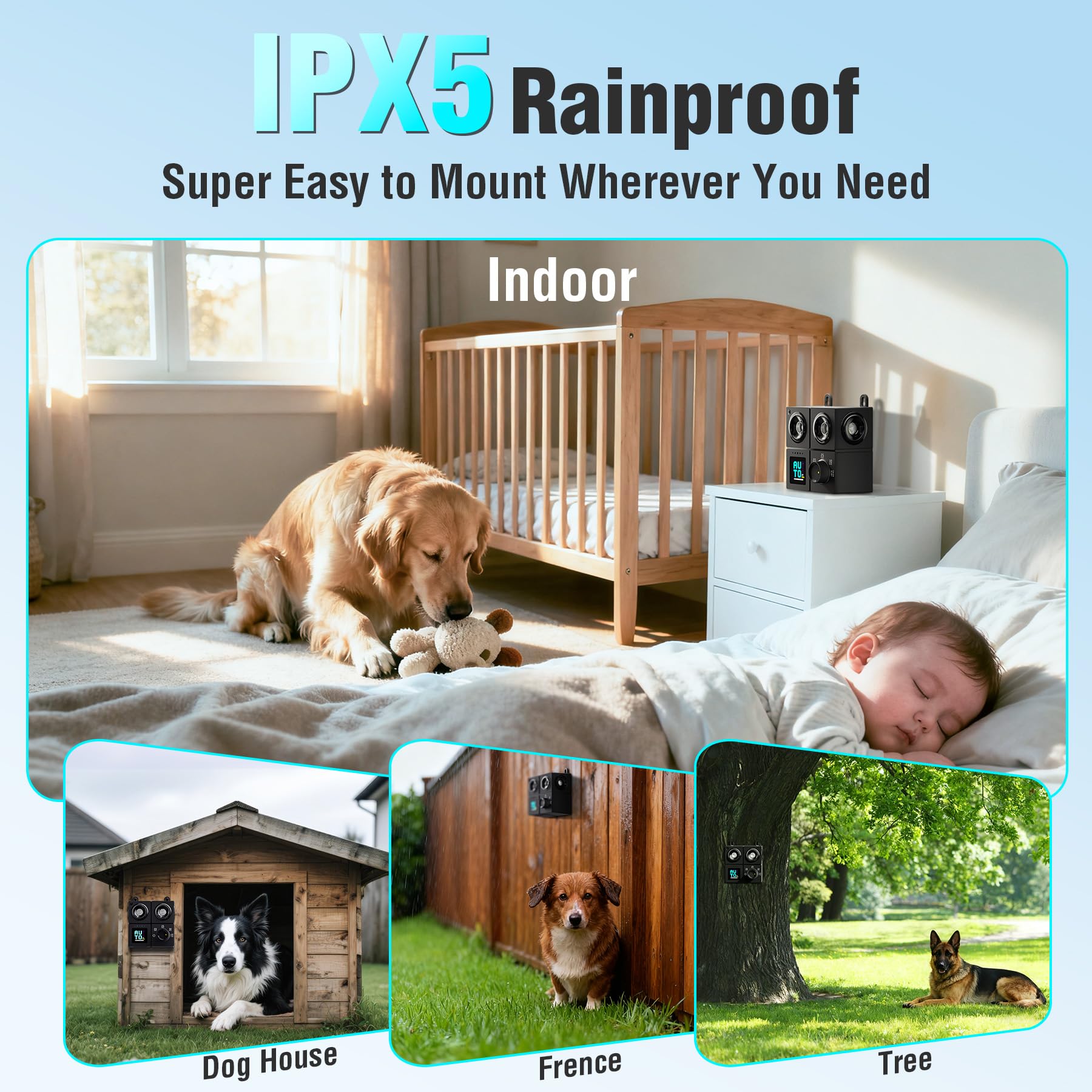 PSITUGE compact barking control device for indoor spaces.