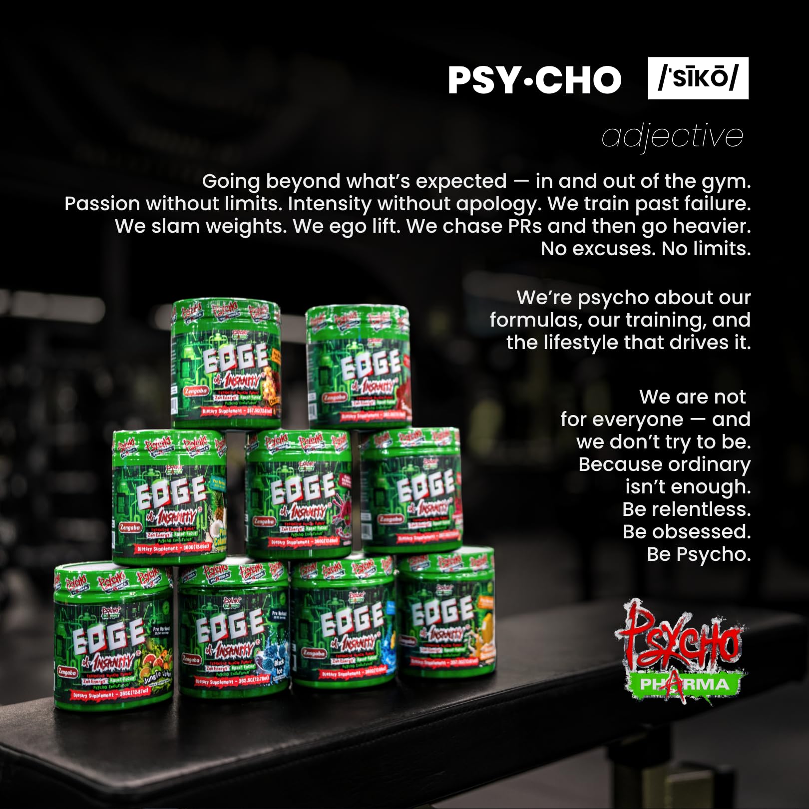Psycho Pharma Edge of Insanity capsules pictured beside a measuring scoop.