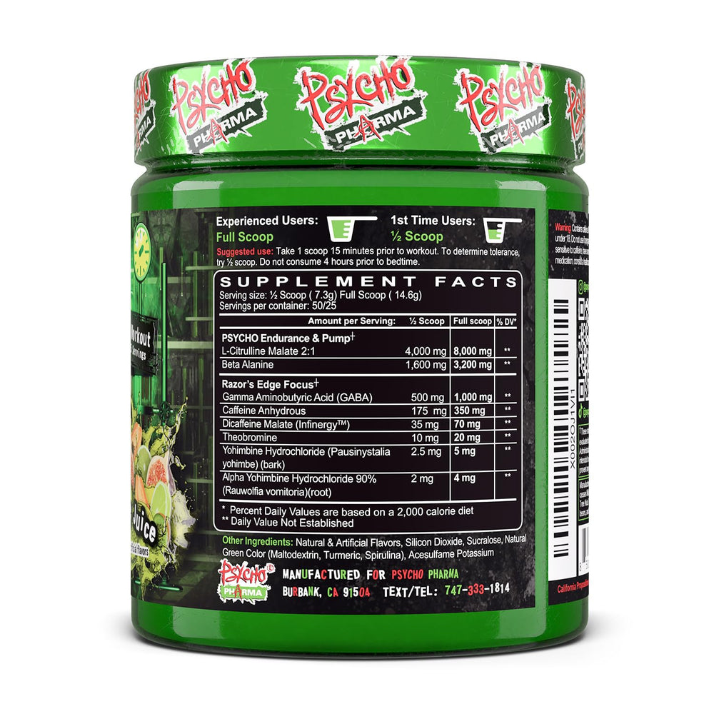 Psycho Pharma Edge of Insanity energized athlete mid-lift with determined expression.