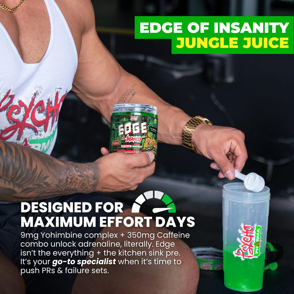 Psycho Pharma Edge of Insanity flavors table showcases eight options.
