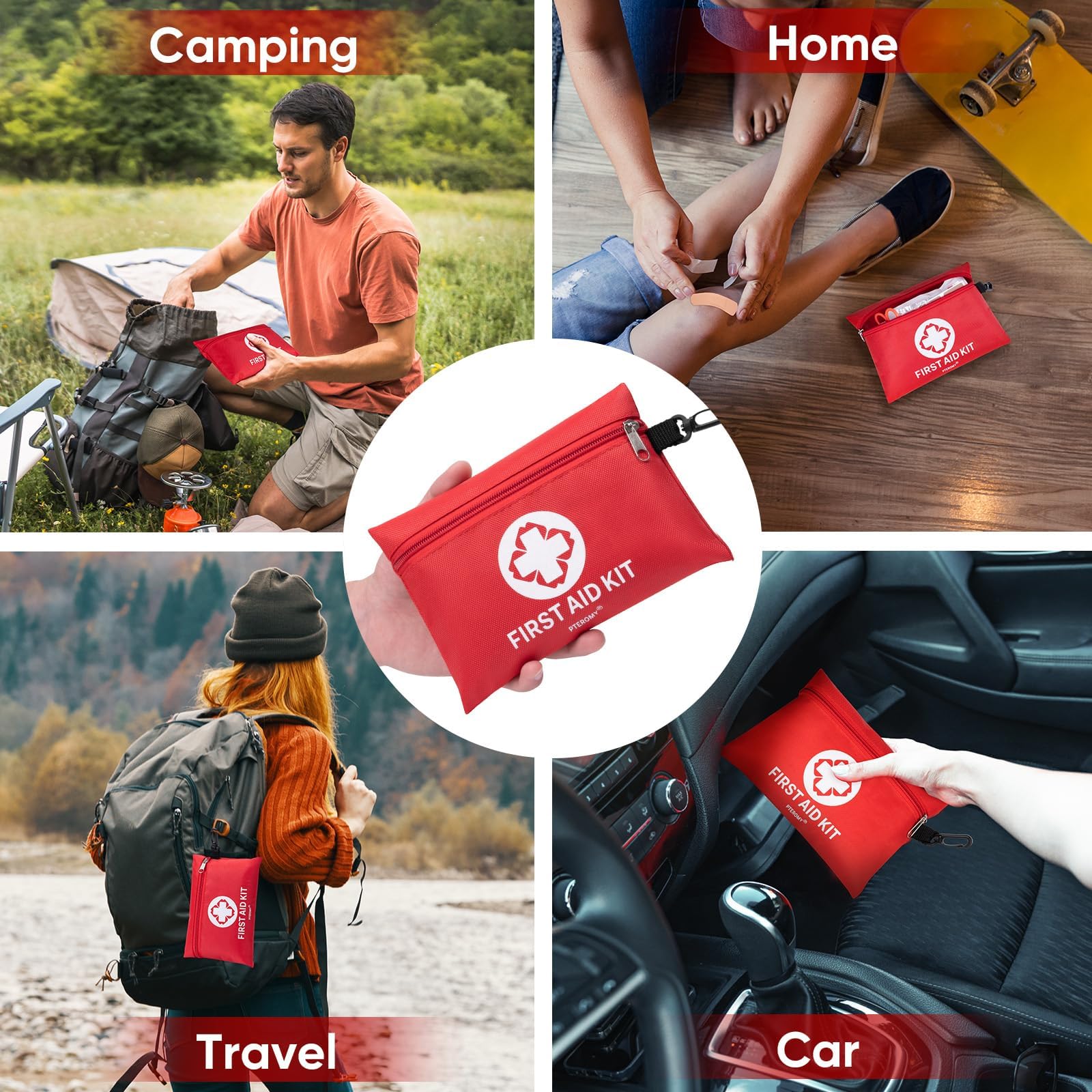 PTEROMY contents include bandages, wipes and safety pins for minor incidents.