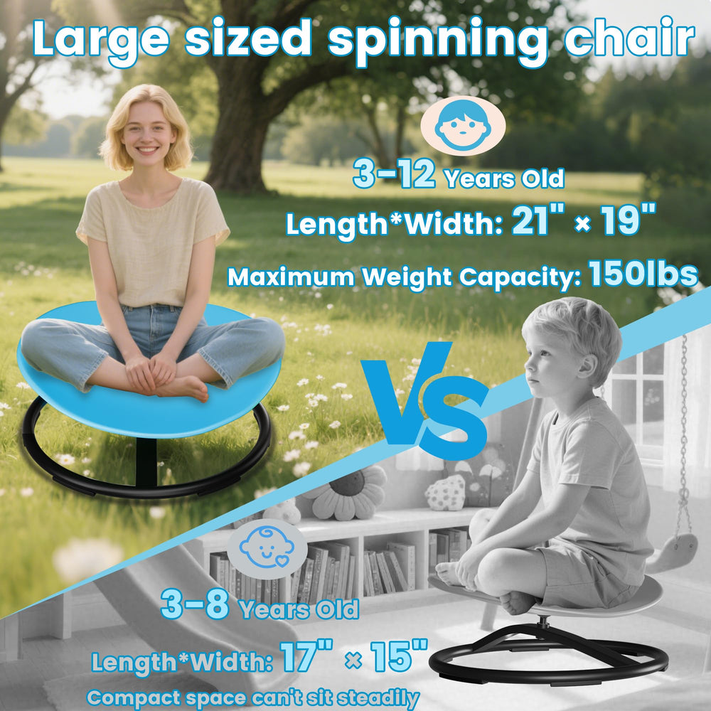 Child enjoys spin chair indoors by the window for active play.