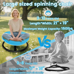 Child enjoys spin chair indoors by the window for active play.