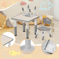 Pterying adjustable-height table and chairs adapt to growing children for comfortable study.