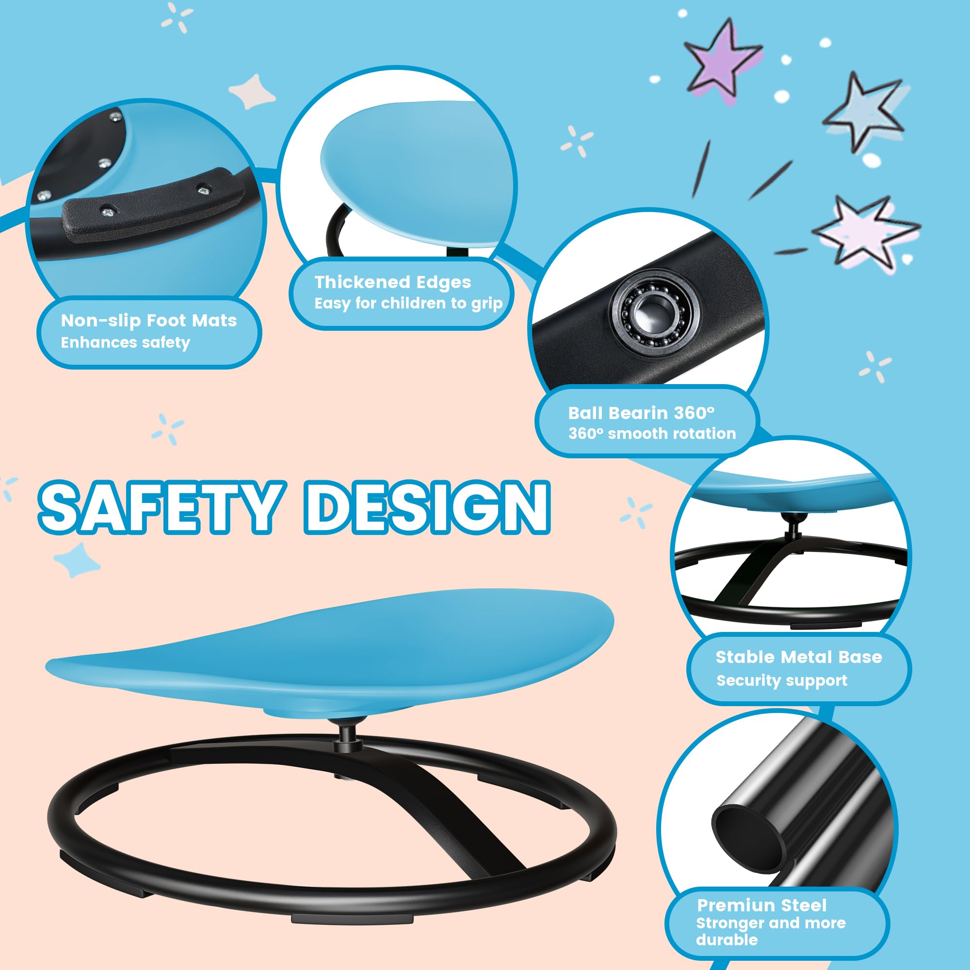 Safety edge guard of the Pterying chair provides secure gripping.