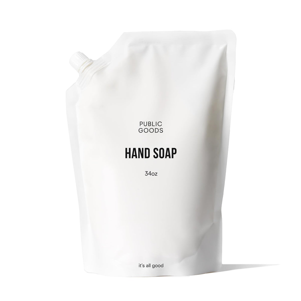 Public Goods Hand Soap bottle pour highlights a gentle cleansing with natural oils
