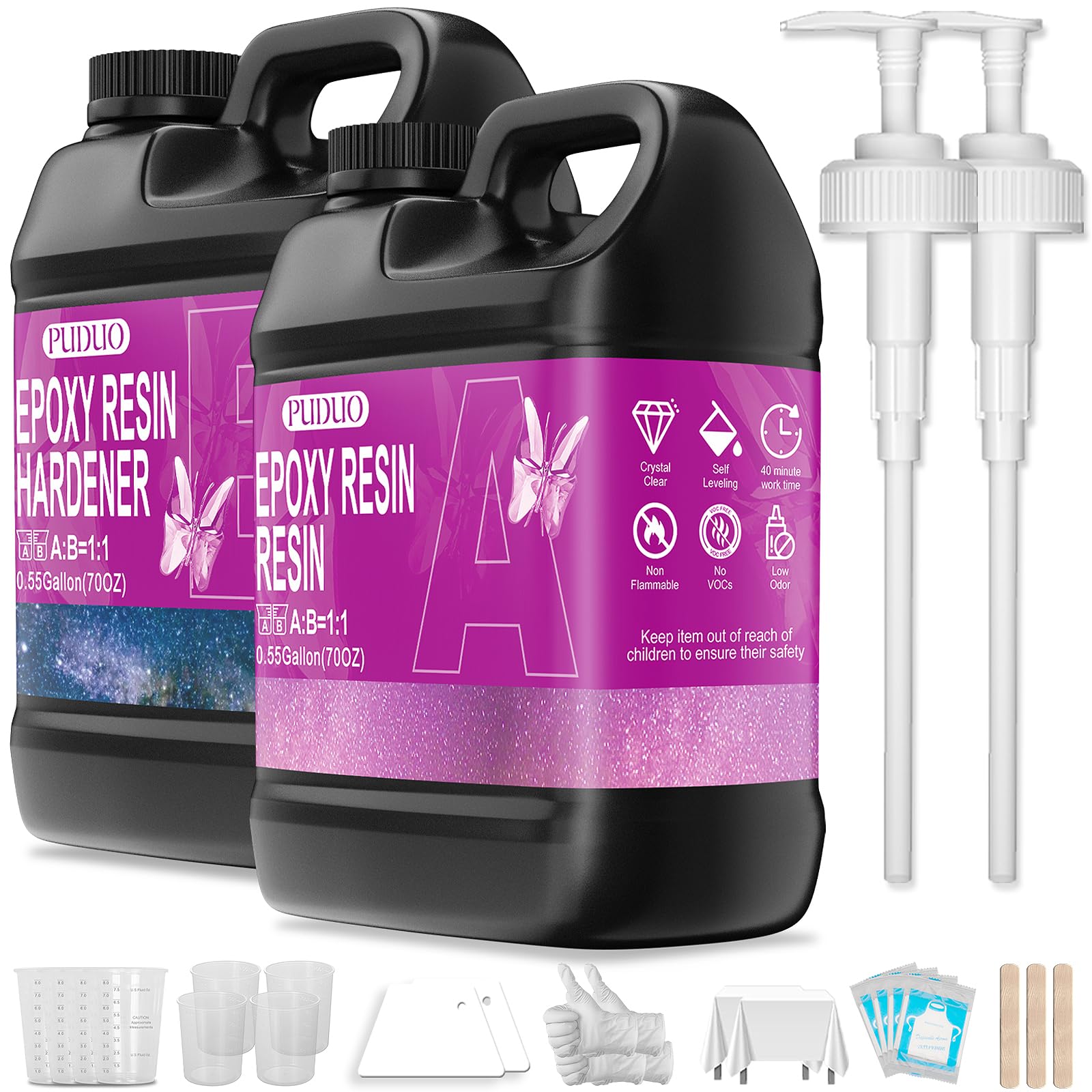 Puduo epoxy resin kit resin bottle close-up showing crystal-clear clarity for art projects
