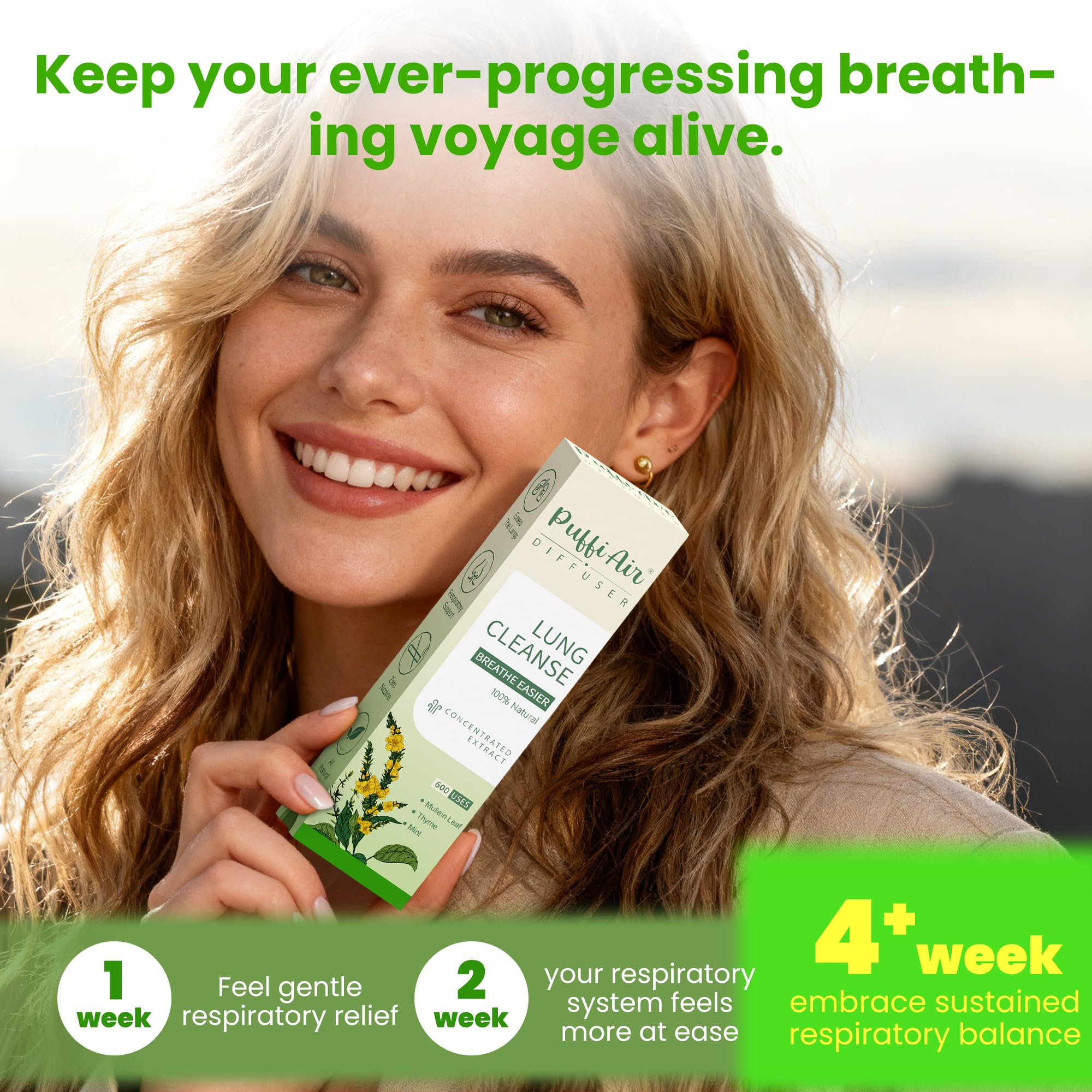 PUFFIAIR All-natural botanical design using plant extracts and carriers.