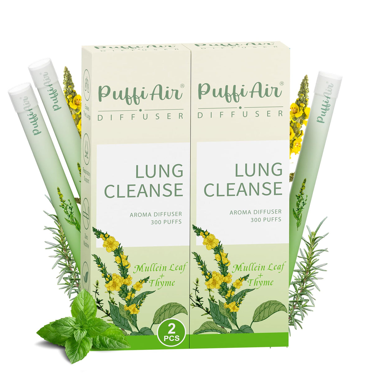 PUFFIAIR diffuser pen with mullein shows on-the-go air clarity and aroma.