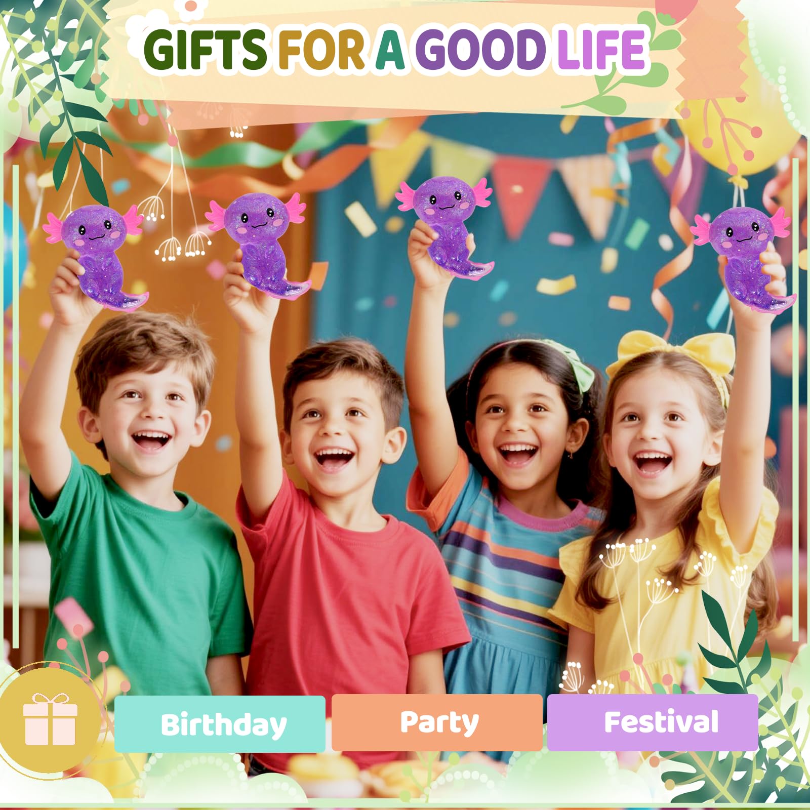 Ideal party favor for kids and teens with a cute axolotl design.
