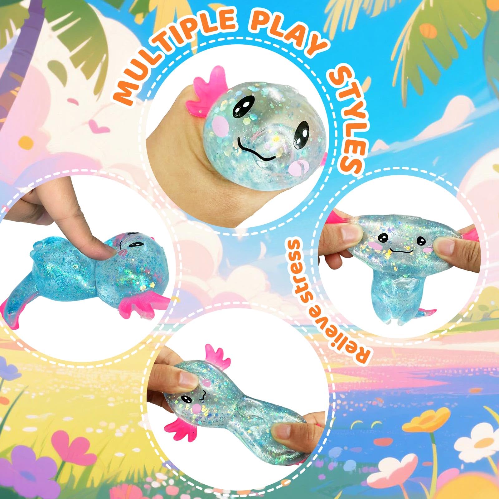 Puffwize Axolotl squishy blue side grip supports portable stress relief.