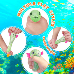 Close-up of Puffwize axolotl squishy toy in green highlighting tactile texture