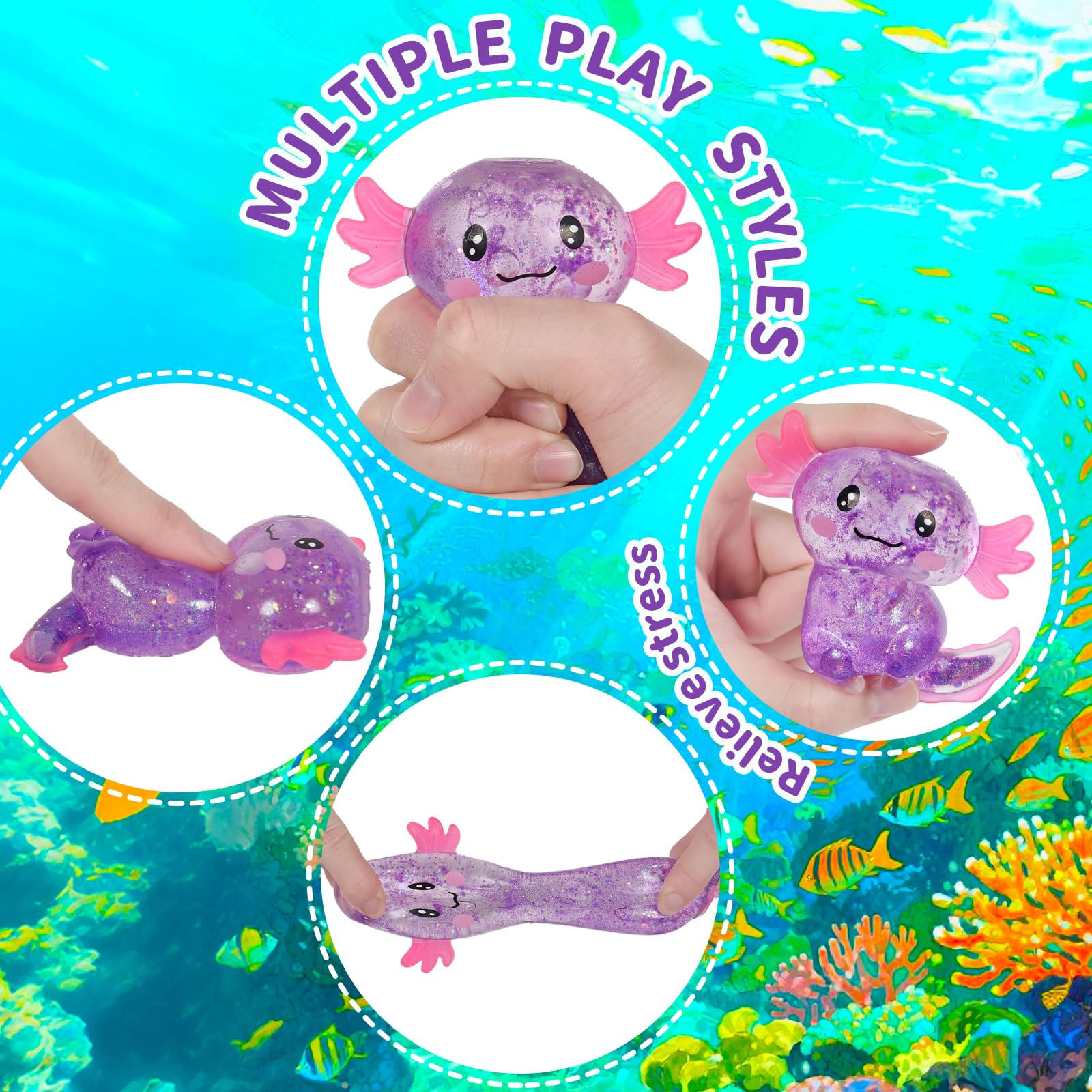 Durable Puffwize axolotl squishy made with high-quality TPR for repeated squeezes.