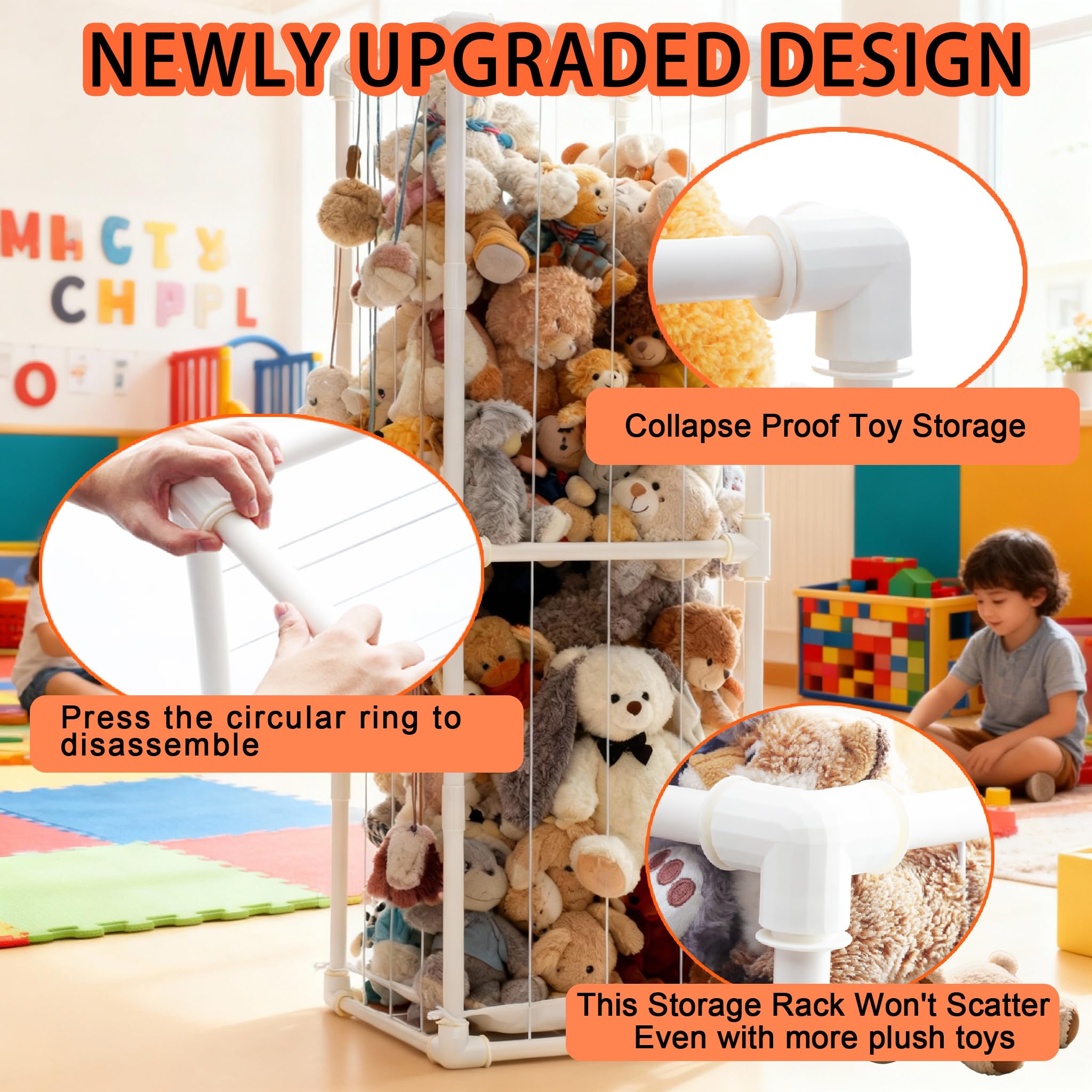 Puheca easy-access elastic rope system for fast toy retrieval.
