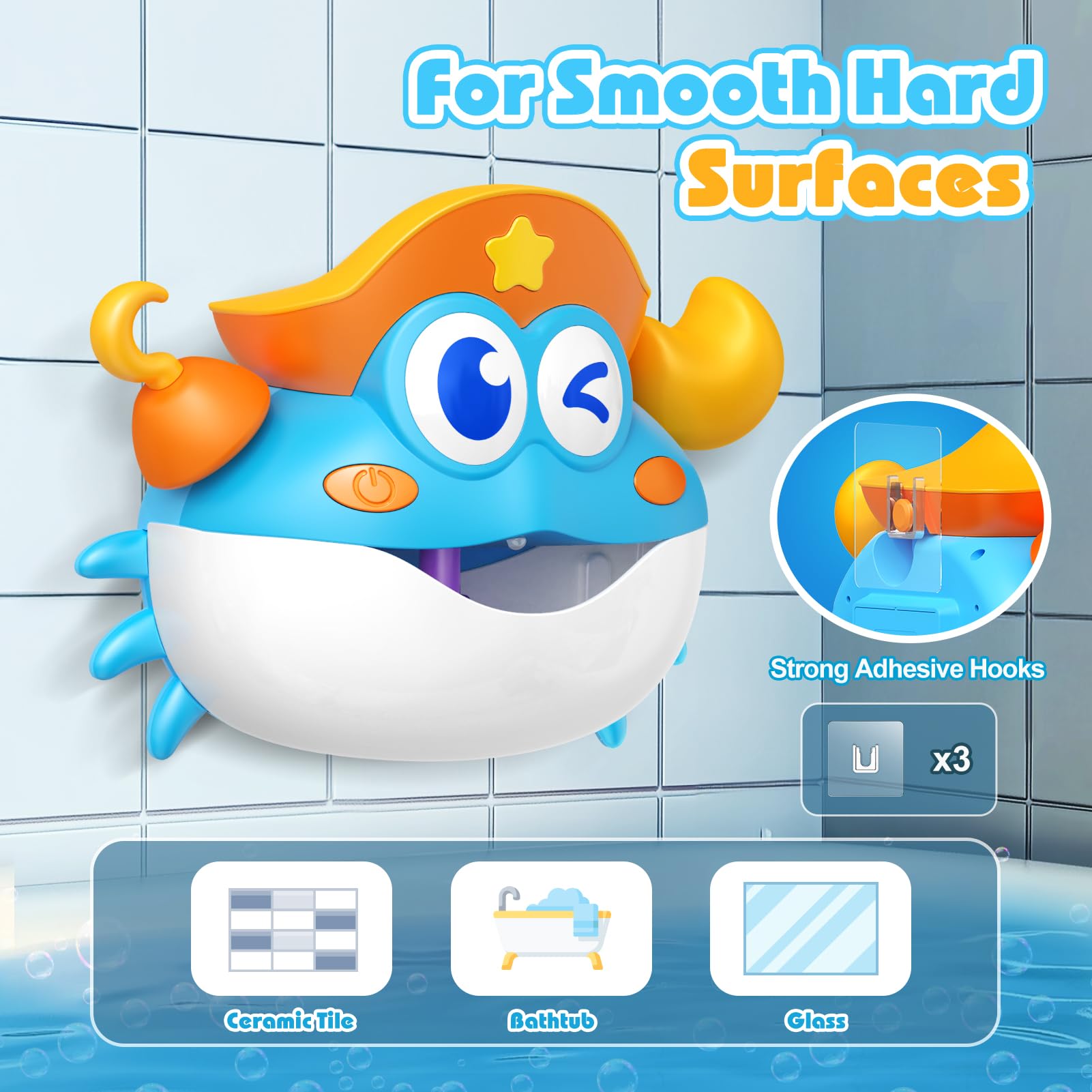 Puidapo adhesive mount keeps the toy secure on tiles or glass.