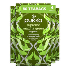 Pukka Supreme Matcha Green front-pack, ideal for a fresh morning ritual.