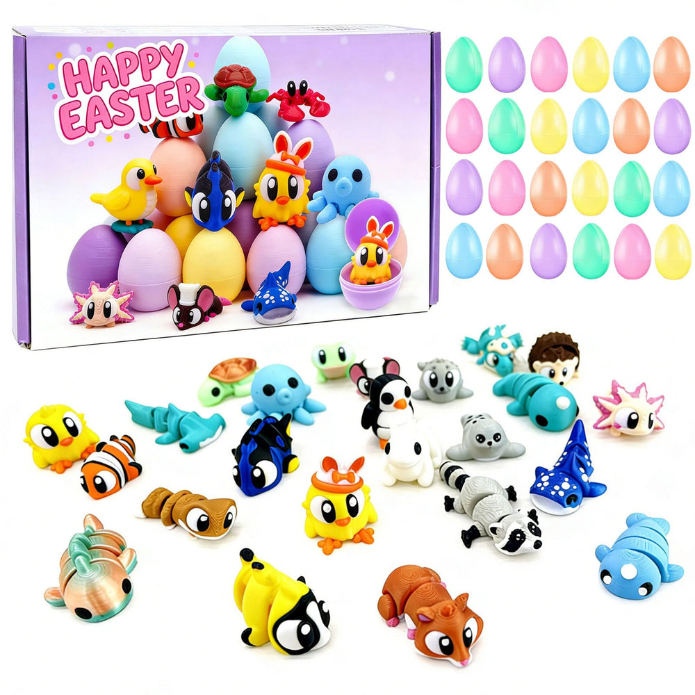 PUKVAHQ 24-pack Easter animals with eggs for classroom gifts and colorful displays.