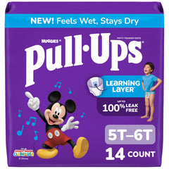 Pull-Ups Learning Layer demonstrates wetness to aid potty training.