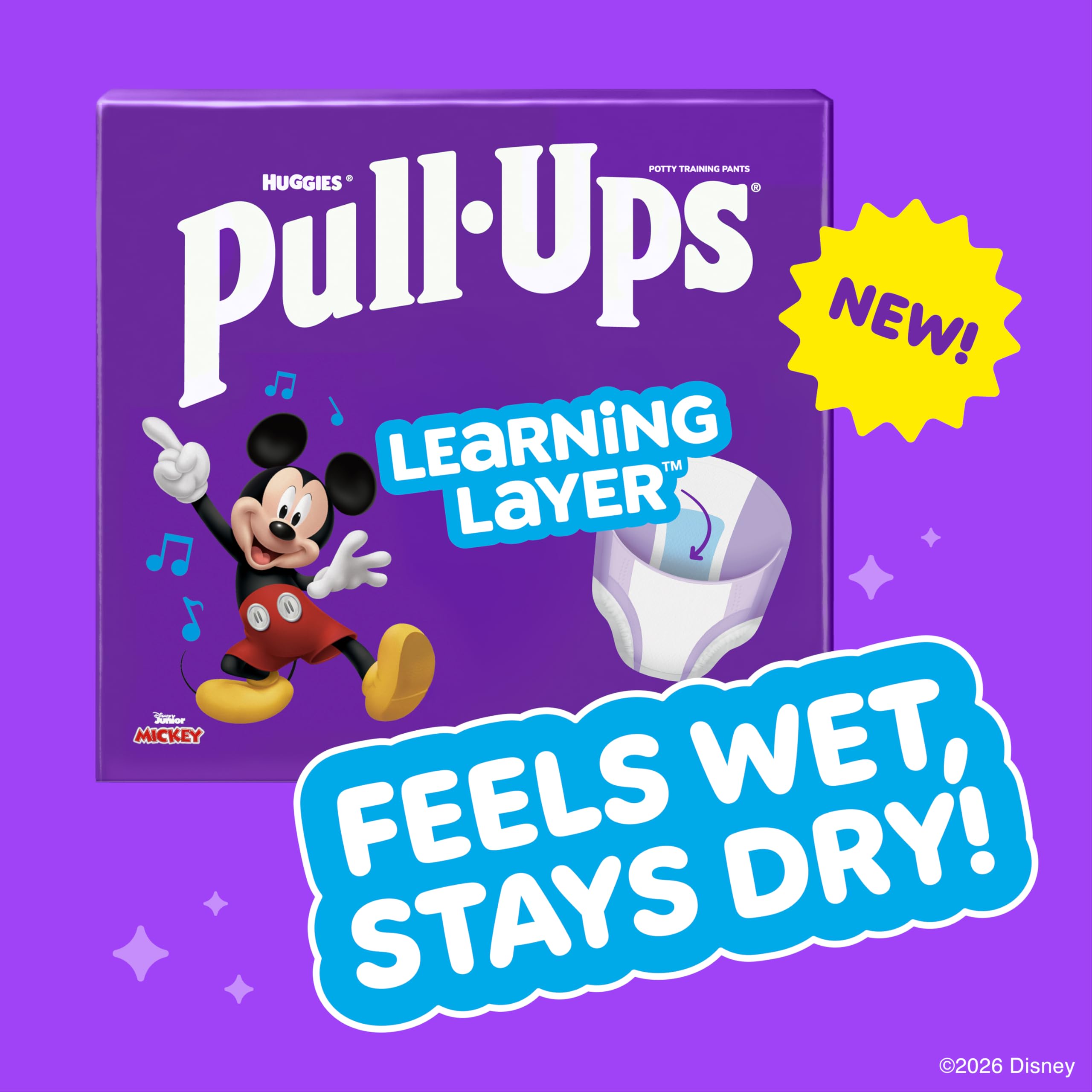 Pull-Ups Mickey Mouse design motivates toddlers during potty training.