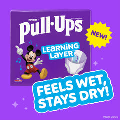 Pull-Ups Mickey Mouse design motivates toddlers during potty training.