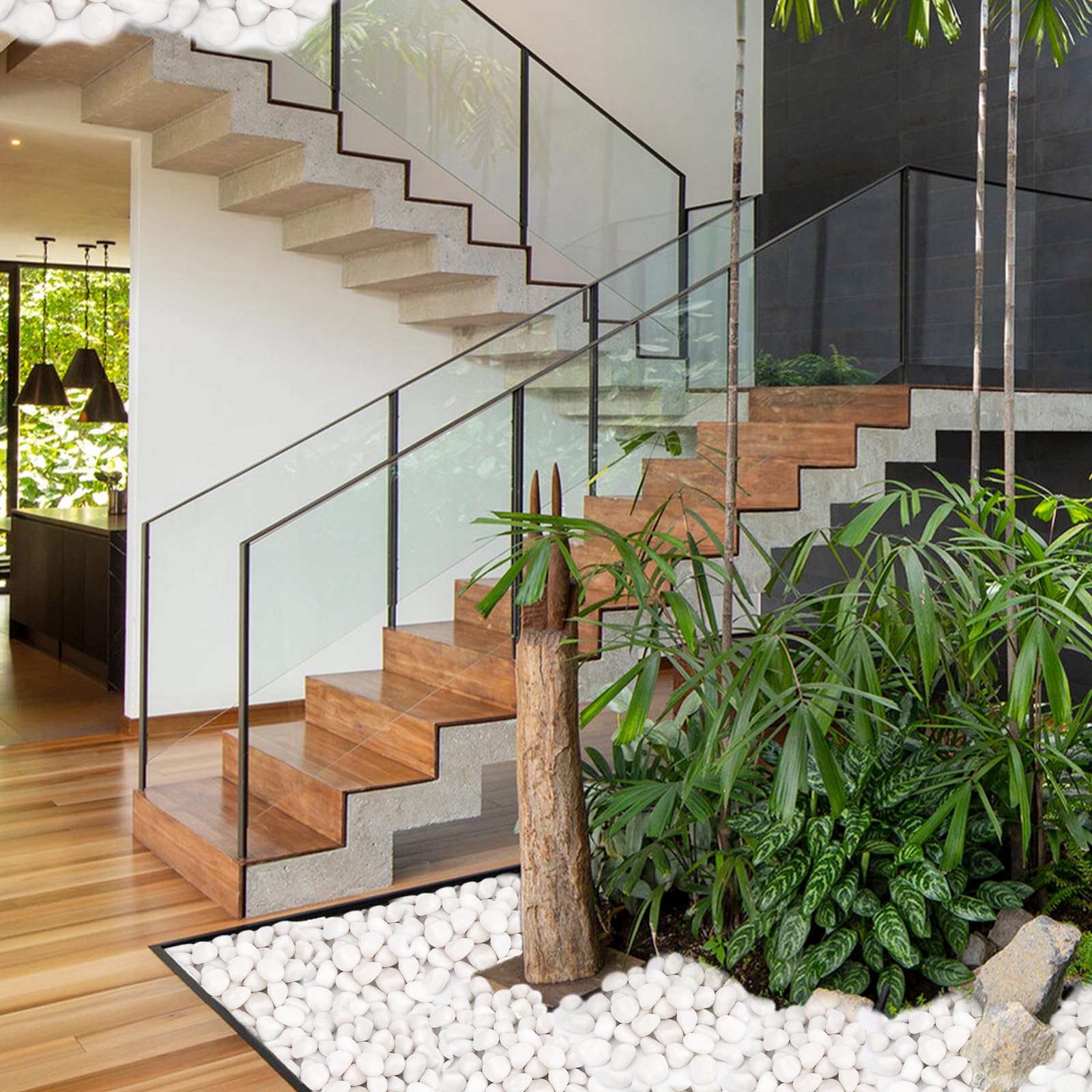 Pulovin white rocks yard landscape add natural charm and texture.