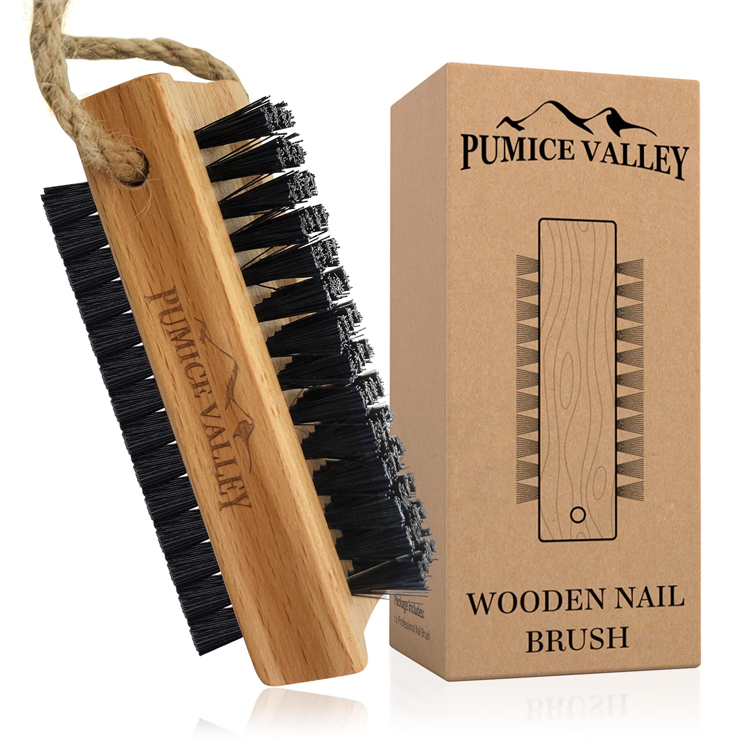 Pumice Valley beechwood nail brush with dual sides for precise cleaning.