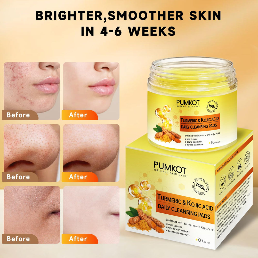 Pumkot cleansing pads used on face for cleansing action.
