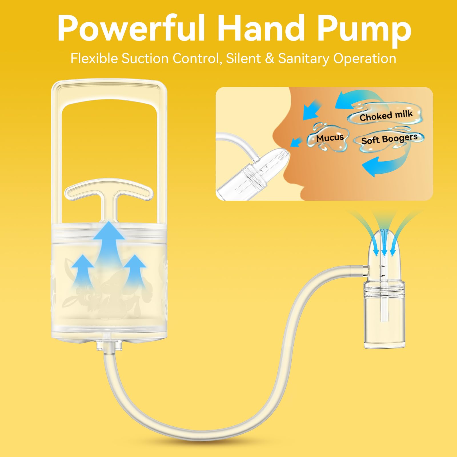Pumpinose CHIBOJI edition with hand-pump delivers quiet, controllable suction for babies.