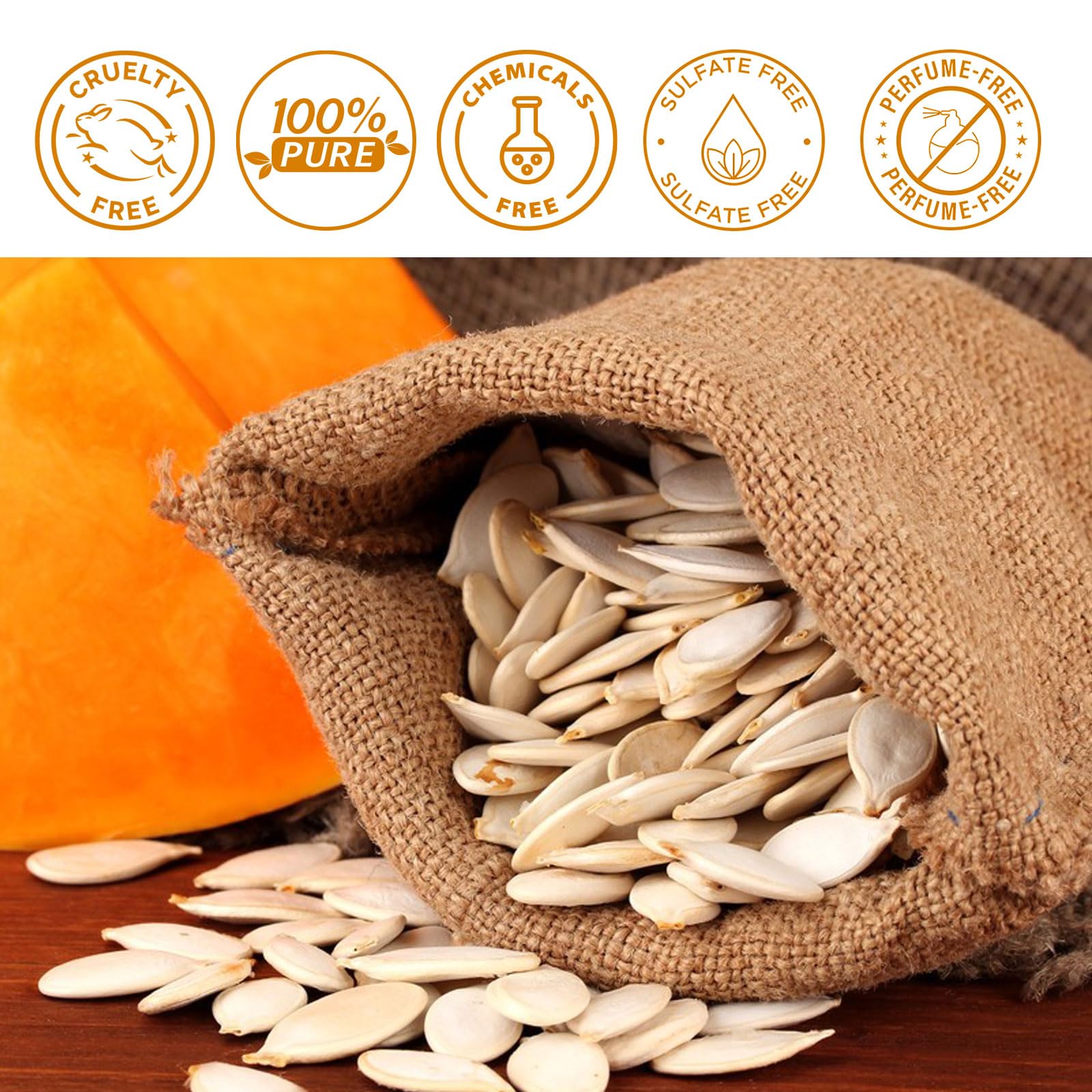Pumpkin seed oil face application helps hydrate skin and smooth texture.