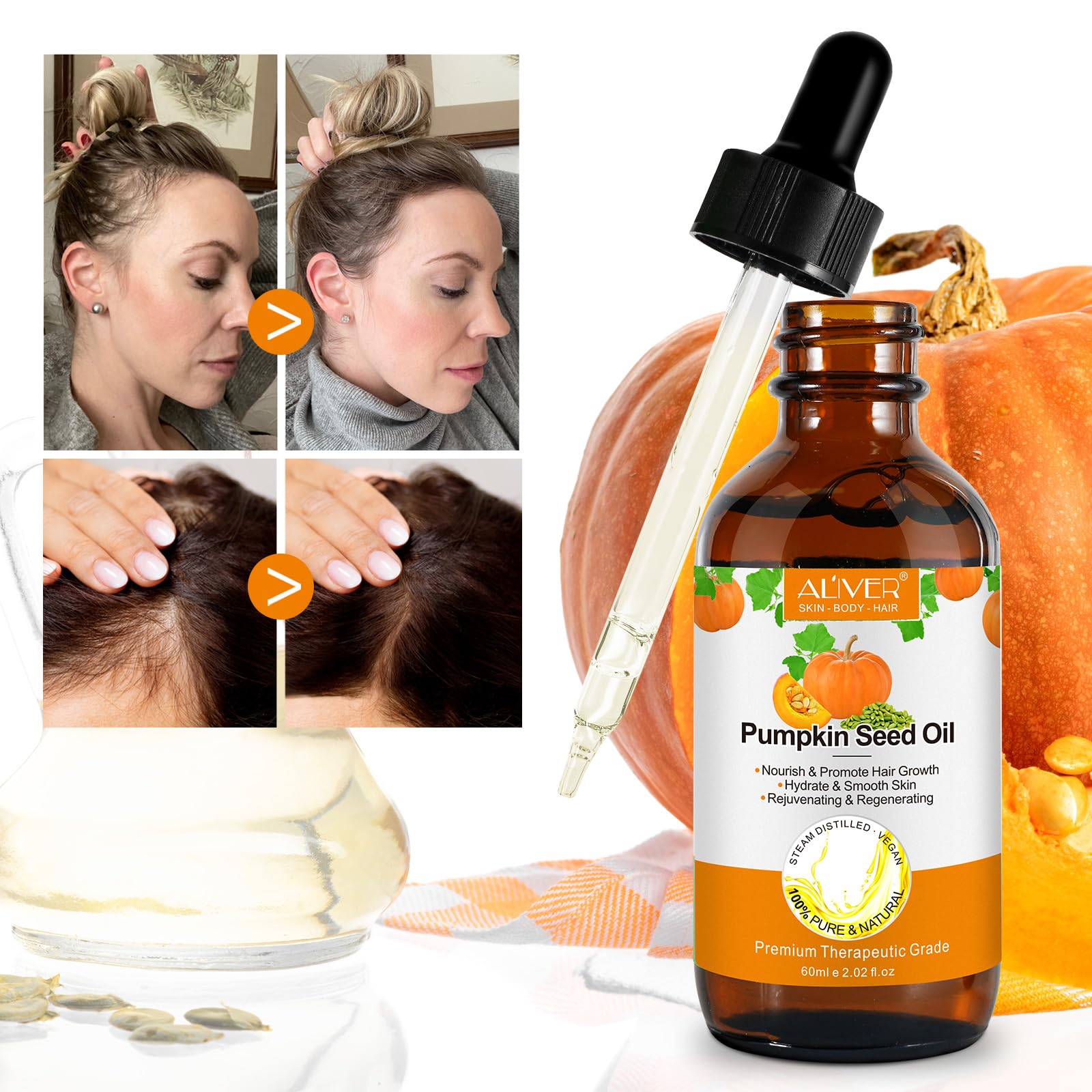 Scalp massage with pumpkin seed oil may support moisture and scalp comfort.