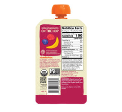 Peter Rabbit Organics Banana Mango Orange pouch shown for tropical sweetness and easy snack time