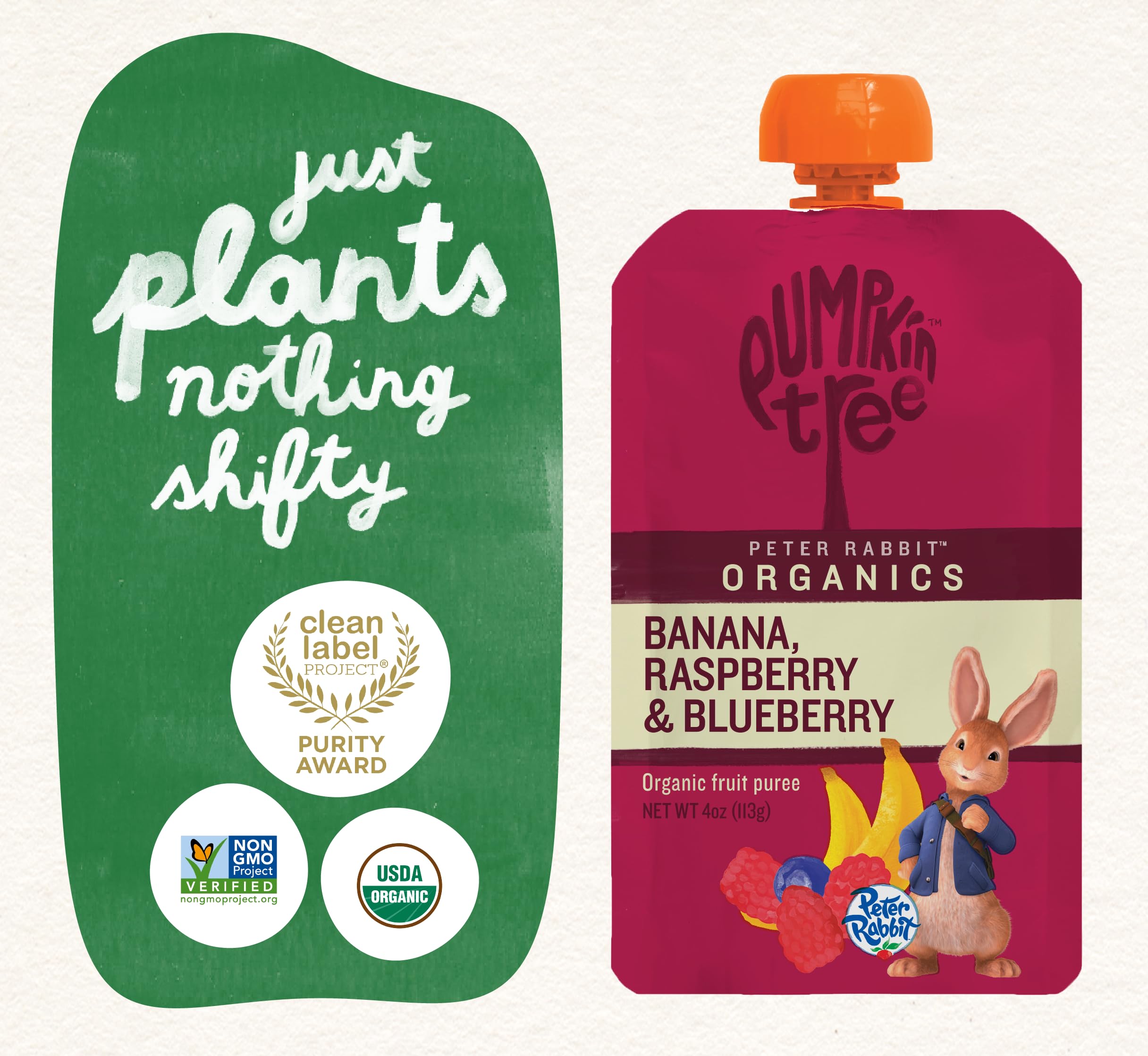 Back-of-pack view highlighting 100% fruit puree details.