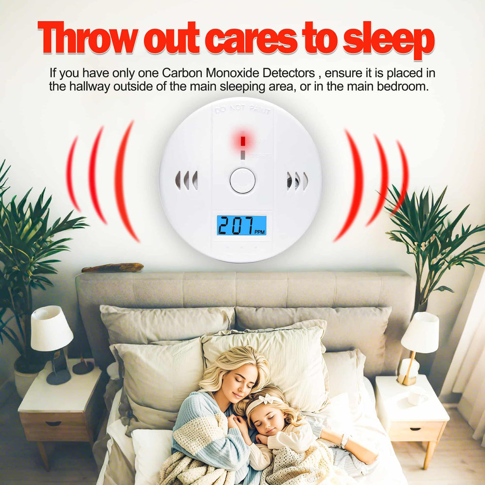 Pumwry CO detector with mounting screws for quick wall or ceiling installation.