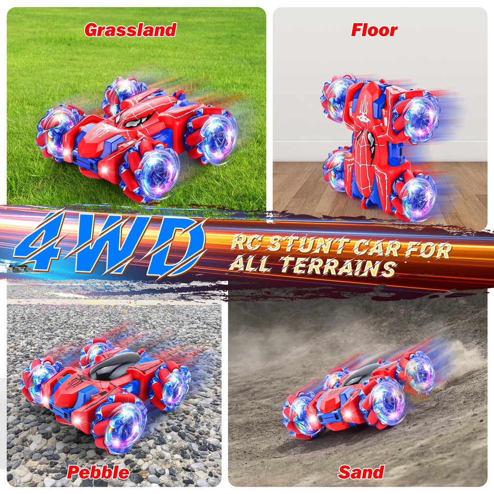 Punieayi Spider RC Car LED headlights enhance indoor visibility.