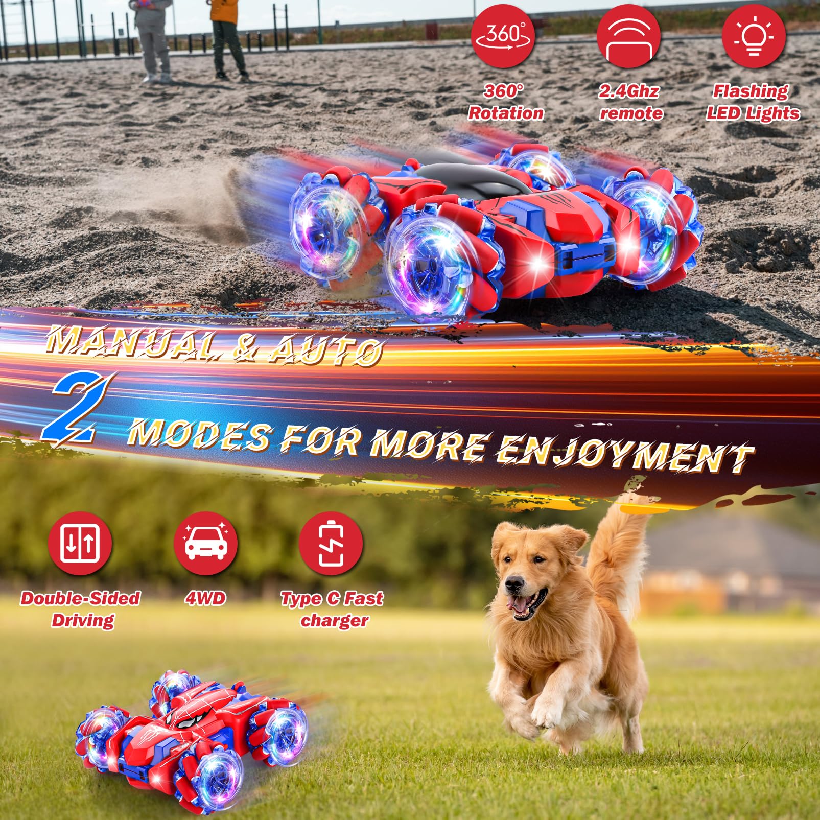 Punieayi Spider RC Car outdoor action on uneven surfaces.
